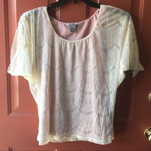 Charlotte Russe Lace Short Sleeve Top Pink Medium